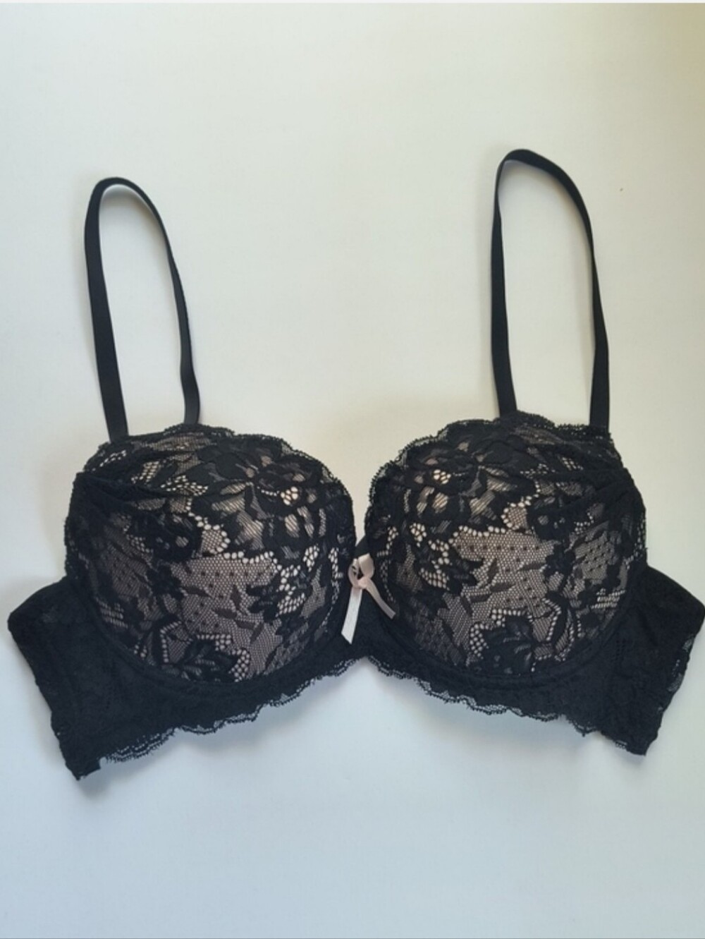 Black Lace Push-Up Bra with Nude Underlay